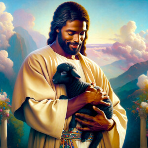 Oil painting of an African-American man resembling Jesus Christ,...