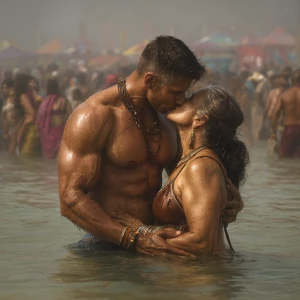 Hyperrealism, photo painting .a indian criminal sweaty muscular...