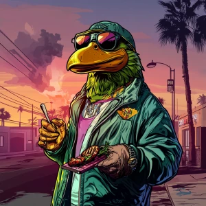 MEME PEPE in GTA art style,  Do a barbecue, highly detailed char...