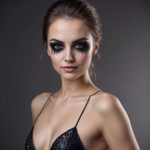 A stunning female, age-24, standing in a glamour pose, smirking,...