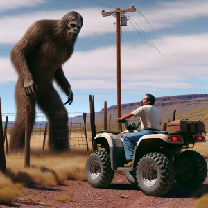A man on an atv sees a humanoid looking hair covered 14 foot tal...