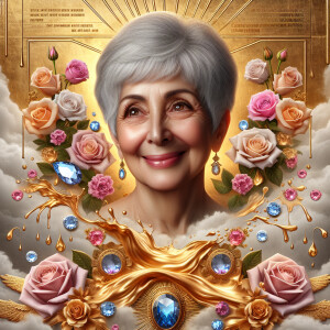 A horizontal portrait of a thinner, smiling curvy 80 year old Ca...