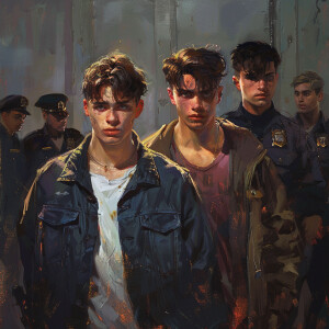 Two male Caucasians teens under arrest