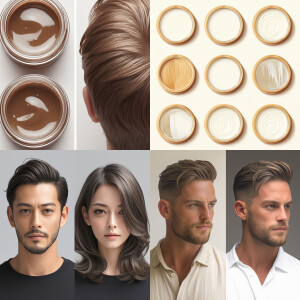 photo comparison, hair jars and lotions on the left side and hai...