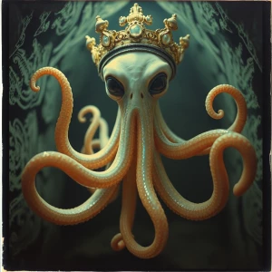 In a dimly lit underground chamber, a regal weird tentacled alie...