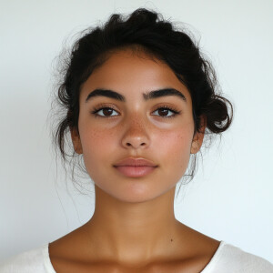 Create an image of an attractive young woman aged 21 with a clea...