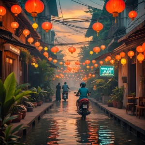 Thiết kế hình ảnh một con phố nhỏ cổ xưa với các ngôi nhà bằng g...