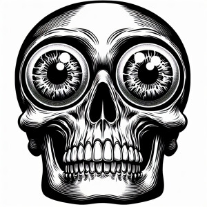 Skull with bulging eyes in a graphic novel style
