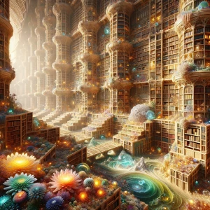 Create a 3D-rendered 8K UHD image depicting a fractal-like seque...