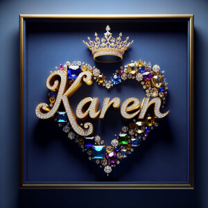 VCraft a 3-D image showcasing the name 'KAREN' in a luxurious go...