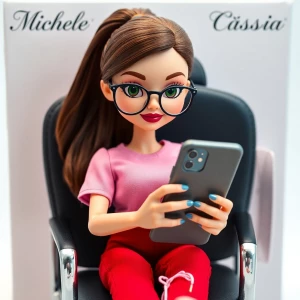 An action figure-style doll of a young woman with fair skin, gre...