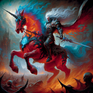 one of the four horsemen of the zombie apocalypse mounted on a f...