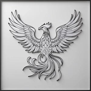 A black and white, line art, suitable for a laser cutter, Phoeni...
