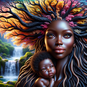 Create a close-up, hyper-realistic 3-D oil painting of a tree wi...