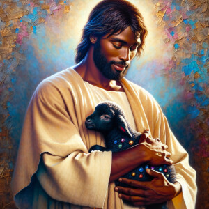 Oil painting of an African-American man resembling Jesus Christ,...