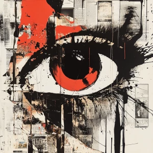 L’œil rouge de l’absurde.
Collage typographique dadaïste avec jo...