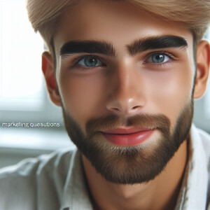 Young man 
without beard and mustache on his face  
Blond hair...