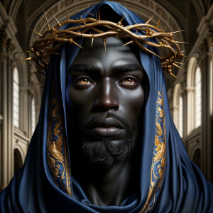 A hyper-realistic image of an African-American Jesus Christ, ser...
