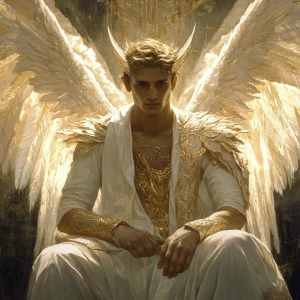 Design an image of the archangel Lucifer before his fall from gr...