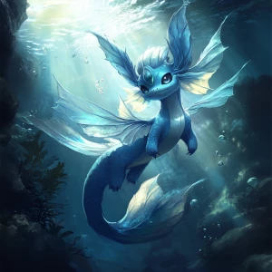 Create a realistic image of Vaporeon, a water-type Pokémon chara...