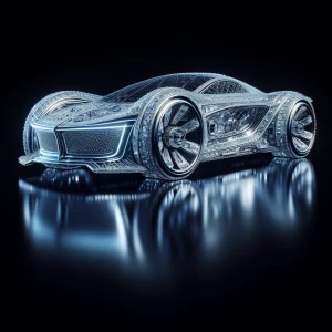 A futuristic car sleekly shaped from diamond. The polished surfa...