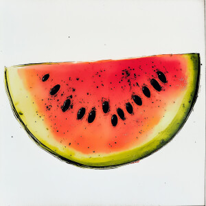 Generate a vibrant colorful image of a ripe, juicy slice of wate...