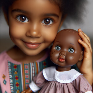 African-American girl with huge Hazel Brown eyes playing with Af...