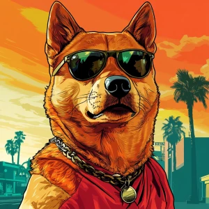 MEME DOGE in GTA art style,  , in the style of a Grand Theft Aut...