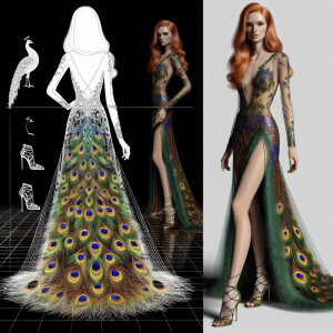 Photorealistic image of ginger haired woman attending gala in pe...