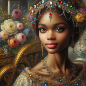 "Create an intimate oil painting of a light-skinned African-Amer...