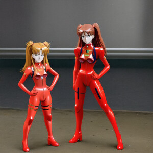 1990s anime screencap, asuka langley soryu wearing a red plugsui...