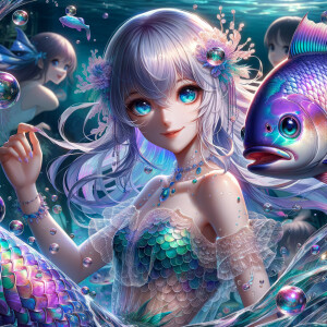 Cute giant purple and neon green piranha