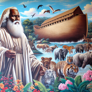A close-up and detailed wall painting focusing on Noah, depicted...