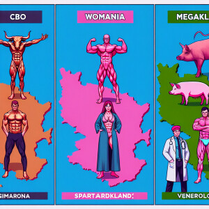Map flat with countries copper bulls named CBO,
women named WOMA...