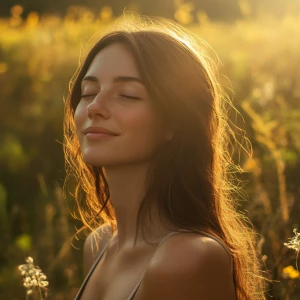 Chill music cover, sunshines, soft, serene, a beautiful woman sm...