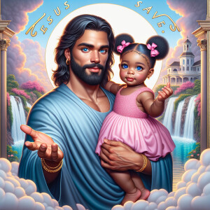 Create a 3D realistic artwork featuring the phrase 'Jesus Saves'...