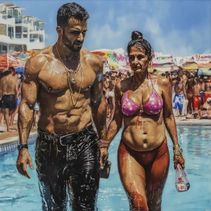 Painting photo,a muscular beefy criminal man walking with his sw...