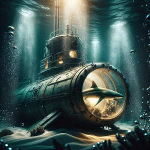 Detailed cinematic underwater photograph with wavy water distort...