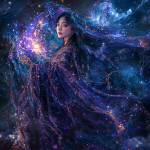 Create an ultra-realistic digital art piece of a witch floating...