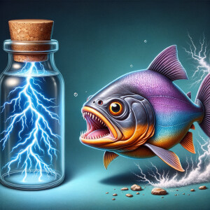 Purple piranha not showing his teeth trying to catch blue lightn...