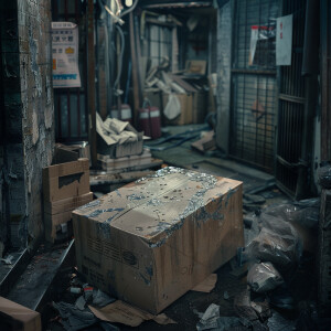 Photorealistic image. Package from Temu finally arrives from Chi...