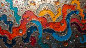 Create an image of zinc plate riddim, depicting a textured, meta...