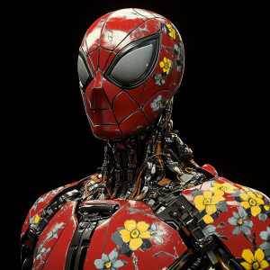 Photorealistic image of a futuristic robotic suit inspired by sp...