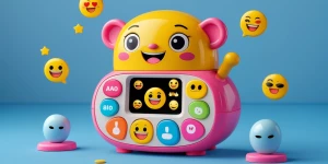 Design a modern Chatter Box toy featuring a sleek, colorful desi...