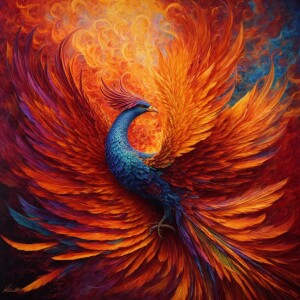 In a swirling vortex of vivid hues, a beautifully deceptive phoe...