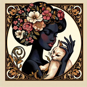A portrait of a stunning woman with flowers in her hair while ho...