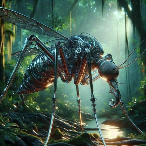 Title: Metamorpho-Mosquito: The Nanotech Shapeshifter

In the depths of a dense tropical forest, a strange phenomenon begins to unfold. A solitary mosquito, unlike any other, buzzes through the thick foliage, its sleek, metallic body gleaming under the dappled sunlight. This is no ordinary insect; this is Metamorpho-Mosquito, a sentient being of untold power and potential.

As it lands on a leaf, its form begins to shift and contort, tiny mechanisms whirring and clicking as it transforms into a miniature humanoid figure, standing at the same height as a common mosquito. Its tiny eyes gleam with an otherworldly intelligence, and its limbs move with a fluid grace, belying its minuscule size.

Metamorpho-Mosquito is not bound by the limitations of its insect form; it possesses the ability to change its shape at will, shifting from mosquito to human and back again in the blink of an eye. With each transformation, it gains new abilities and strengths, drawing on the power of advanced nanotechnology and robotics to manipulate its own molecular structure.

But this creature harbors a dark secret. Beneath its sleek exterior lies a malevolent purpose - to spread chaos and destruction wherever it goes. Through its unique abilities, Metamorpho-Mosquito can transmit a multitude of deadly diseases and pathogens, each more potent and dangerous than the last. Its very presence is a harbinger of doom, its buzzing wings a warning of the devastation to come.

As Metamorpho-Mosquito continues its journey through the forest, its true nature remains shrouded in mystery. What drives this enigmatic being, and what dark fate awaits those who cross its path? Only time will reveal the answers, as the nanotech shapeshifter embarks on a perilous quest for power and domination.