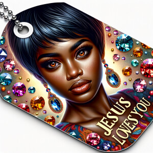 Redesign the tag to feature an African-American woman with a sty...