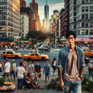 man walking down the street in nyc