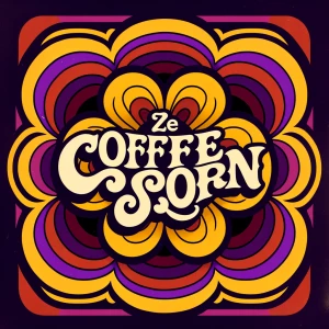 A flat, 2D digital graphic logo reading 'Ze CoffeePorn Shop' in...